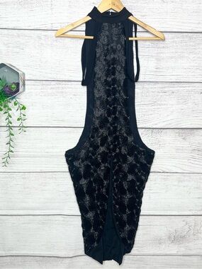 Black Beaded Couture Avant Garde Sleeveless Open Sides Mini Dress Size Small